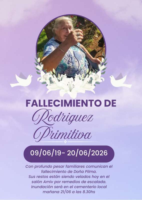 Con profundo pesar se comunica el fallecimiento de Primitiva Rodríguez